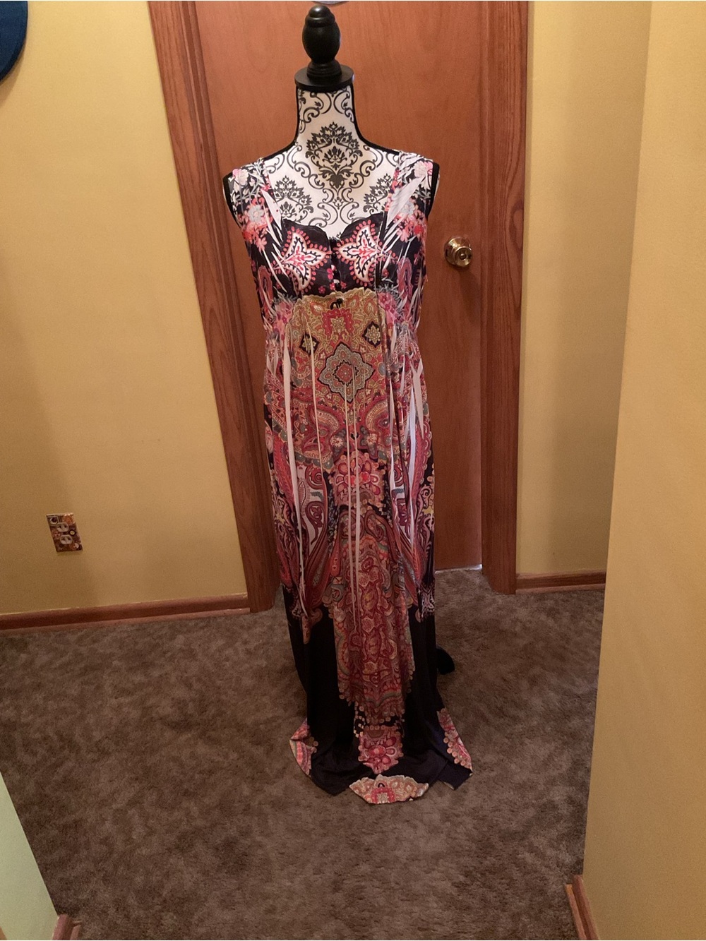 One World Boho Print Maxi Dress in Black and Pink